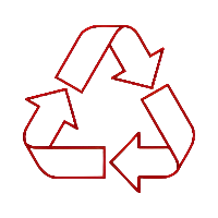 Red recycling symbol on a white background